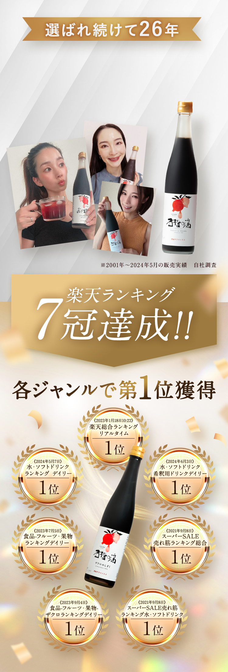選ばれ続けて26年 楽天ランキング7冠達成！！ 各ジャンルで第1位獲得